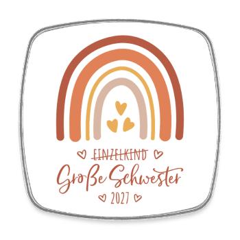 Große Schwester 2027 Boho Regenbogen  - Viereckiger Kühlschrankmagnet - Weiß - Vorne