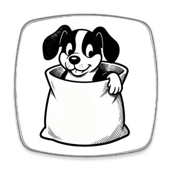 Dog in bag cartoon - Square fridge magnet - white - Front