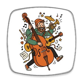 Jazz hero: Musician with bass - Square fridge magnet - white - Front