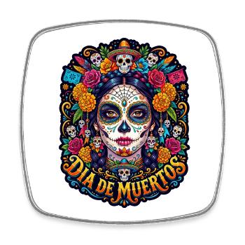 Tête de mort mexicaine sugar skull crâne fleurs - Magnet carré - blanc - Devant