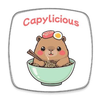 Capybara Ramen Pink – Kawaii Cute Food Shirt - Viereckiger Kühlschrankmagnet - Weiß - Vorne