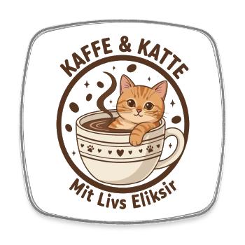 Kaffeekatze in Tasse: Schnurrenelixier - Viereckiger Kühlschrankmagnet - Weiß - Vorne