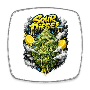 Sour Diesel Strain Typografie Druck - Viereckiger Kühlschrankmagnet - Weiß - Vorne