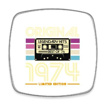 Originale Kassetten-Retro-Edition von 1974 - Viereckiger Kühlschrankmagnet - Weiß - Vorne