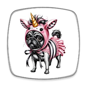 Illustration de costume de Pugicorn Carlin licorne - Magnet carré - blanc - Devant
