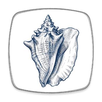 Sea Shell Illustration in Blue - Square fridge magnet - white - Front