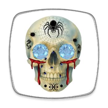 T-Shirt-Design mit Schädel mit Spinnen und Diamantaugen - Viereckiger Kühlschrankmagnet - Weiß - Vorne