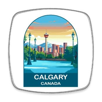 Art de voyage à Calgary Canada Tower & Mountains - Magnet carré - blanc - Devant