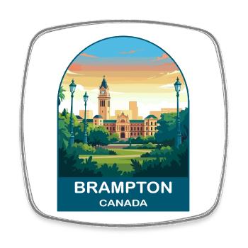 Brampton Canada City Hall Vintage Travel Art - Square fridge magnet - white - Front