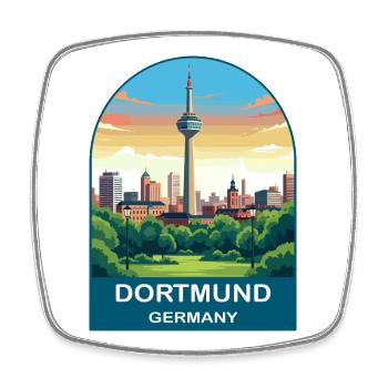 Dortmund, Deutschland, Skyline, Vintage-Reisekunst - Viereckiger Kühlschrankmagnet - Weiß - Vorne