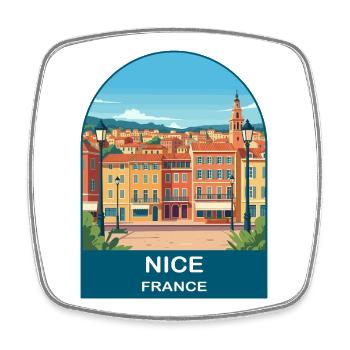 Nice France Riviera Vintage Travel Poster Art - Square fridge magnet - white - Front