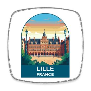Lille France Grand Place Vintage Travel Poster - Square fridge magnet - white - Front
