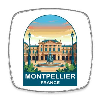 Montpellier France Vintage Travel Poster Design - Square fridge magnet - white - Front