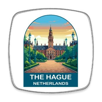The Hague Netherlands Binnenhof Vintage Art - Square fridge magnet - white - Front