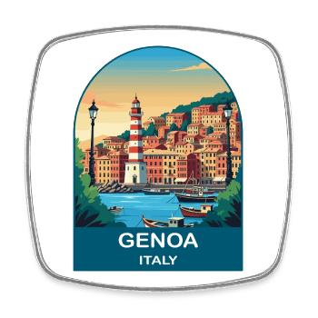 Genua, Italien Vintage-Reiseplakat-Kunst - Viereckiger Kühlschrankmagnet - Weiß - Vorne