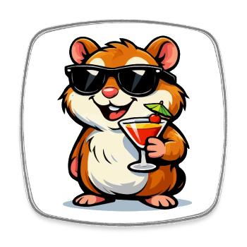 Cooler Hamster mit Cocktail und Sonnenbrille - Viereckiger Kühlschrankmagnet - Weiß - Vorne