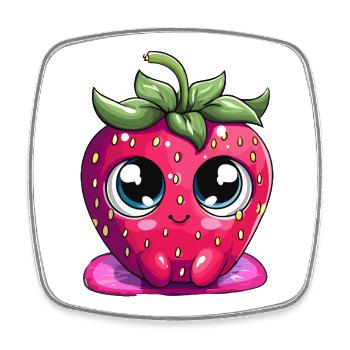 Kawaii Strawberry Face Face Face - Square fridge magnet - white - Front