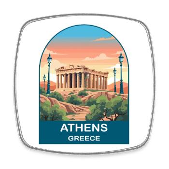 Athens Greece Vintage Travel Poster Art - Square fridge magnet - white - Front