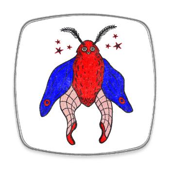 Red moth with blue wings - Square fridge magnet - white - Front