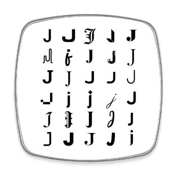 Typography J monogram letter mosaic design - Square fridge magnet - white - Front