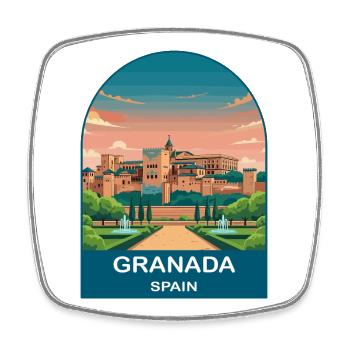 Granada Spanien Vintage-Reiseplakat-Kunst - Viereckiger Kühlschrankmagnet - Weiß - Vorne