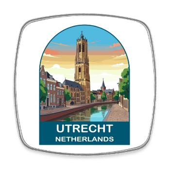 Utrecht Néerlandais Tour Dom Art de voyage vintage - Magnet carré - blanc - Devant