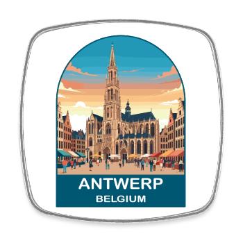 Antwerp Belgium Vintage Travel Poster Art - Square fridge magnet - white - Front