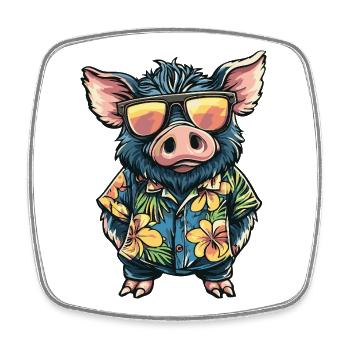 Schwein Comic Urlaub Wildschwein - Viereckiger Kühlschrankmagnet - Weiß - Vorne