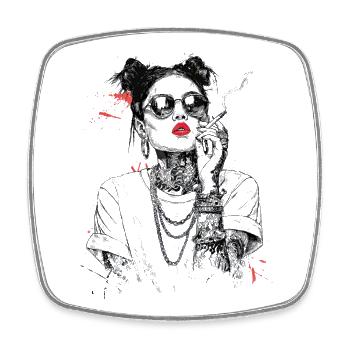 Girl Noir Queen with Red Lips - Square fridge magnet - white - Front