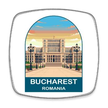 Bukarest Rumänien Vintage-Reiseplakat - Viereckiger Kühlschrankmagnet - Weiß - Vorne