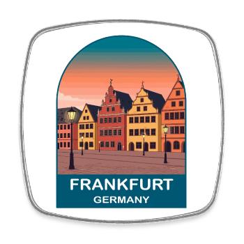Frankfurter Deutschland Skyline Vintage-Reiseplakat - Viereckiger Kühlschrankmagnet - Weiß - Vorne