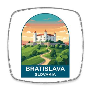 Bratislava Slovakia Vintage Travel Poster - Square fridge magnet - white - Front