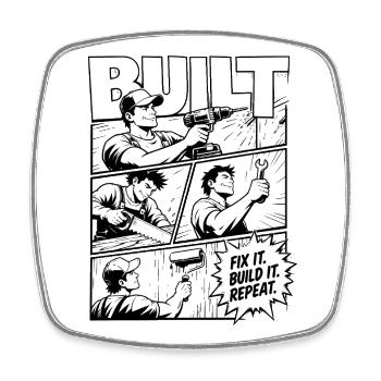 Built Fix It Build It Repeat - Viereckiger Kühlschrankmagnet - Weiß - Vorne