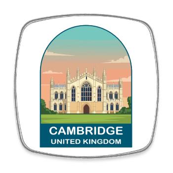 Cambridge UK Vintage-Reiseplakat-Kunst - Viereckiger Kühlschrankmagnet - Weiß - Vorne