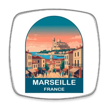 Poster de voyage vintage à Marseille, France, Port City - Magnet carré - blanc - Devant