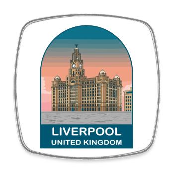 Liverpool UK Vintage Travel Poster Art - Square fridge magnet - white - Front