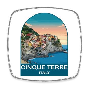 Cinque Terre Italy Vintage Travel Poster - Square fridge magnet - white - Front