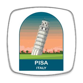 Pisa, Italien Vintage-Reiseplakatkunst - Viereckiger Kühlschrankmagnet - Weiß - Vorne