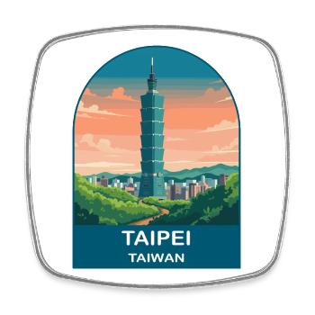 Taipei Taiwan Skyline Vintage-Reiseillustration - Viereckiger Kühlschrankmagnet - Weiß - Vorne