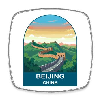 Peking China Große Mauer Vintage-Reiseplakat - Viereckiger Kühlschrankmagnet - Weiß - Vorne