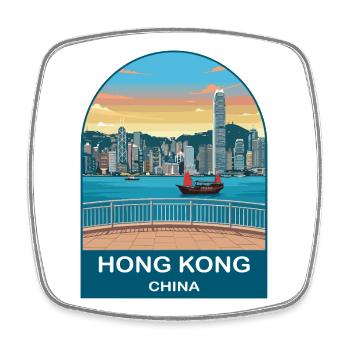 Hongkong Victoria Harbour Vintage-Reiseplakat - Viereckiger Kühlschrankmagnet - Weiß - Vorne