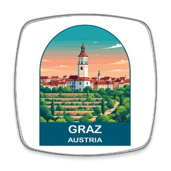 Graz Austria Vintage-Reiseplakat-Kunst - Viereckiger Kühlschrankmagnet - Weiß - Vorne