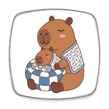 Baby Capibara &  Mom - Cute Capybaras Family - Square fridge magnet - white - Front