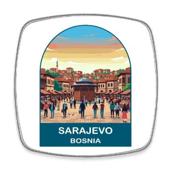 Sarajevo Bosnien Vintage-Reiseplakat-Kunst - Viereckiger Kühlschrankmagnet - Weiß - Vorne