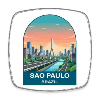 Sao Paulo Brazil Skyline Modern Travel Poster - Square fridge magnet - white - Front