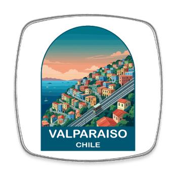 Valparaiso Chile Vintage Travel Poster Art - Square fridge magnet - white - Front