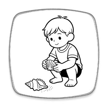beach child cute - Square fridge magnet - white - Front