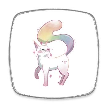 Süße Katze mit Schwanz in Regenbogen Farben - Viereckiger Kühlschrankmagnet - Weiß - Vorne