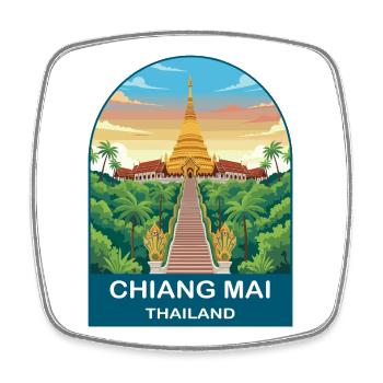 Chiang Mai Thailand Doi Suthep Travel Poster Art - Square fridge magnet - white - Front