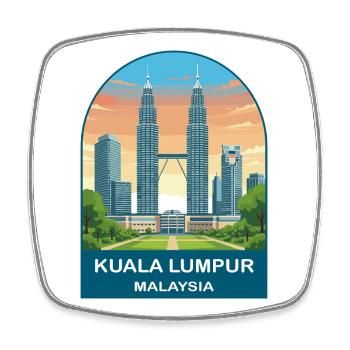 Kuala Lumpur Malaysia Vintage-Reiseillustration - Viereckiger Kühlschrankmagnet - Weiß - Vorne